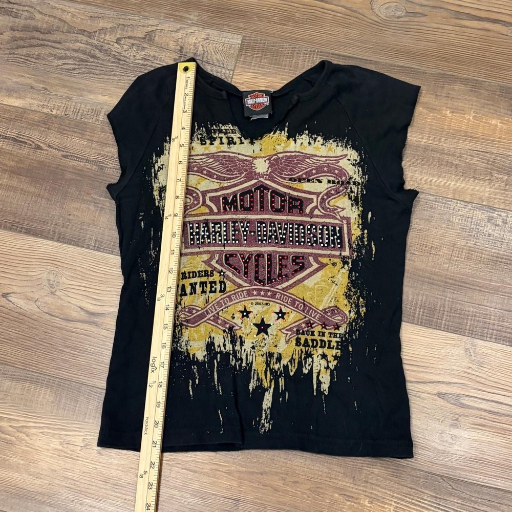 Harley Davidson black baby tee with yellow and maroon graphic - Picture 5 of 7